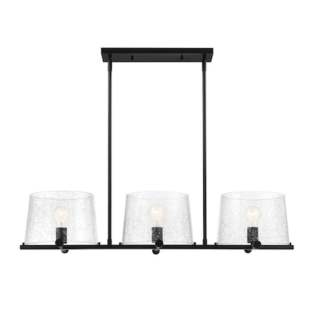 Designers Fountain Matteson 60 Watt 3 Light Matte Black Linear Pendant with Clear Seedy Glass Shade 95838-MB